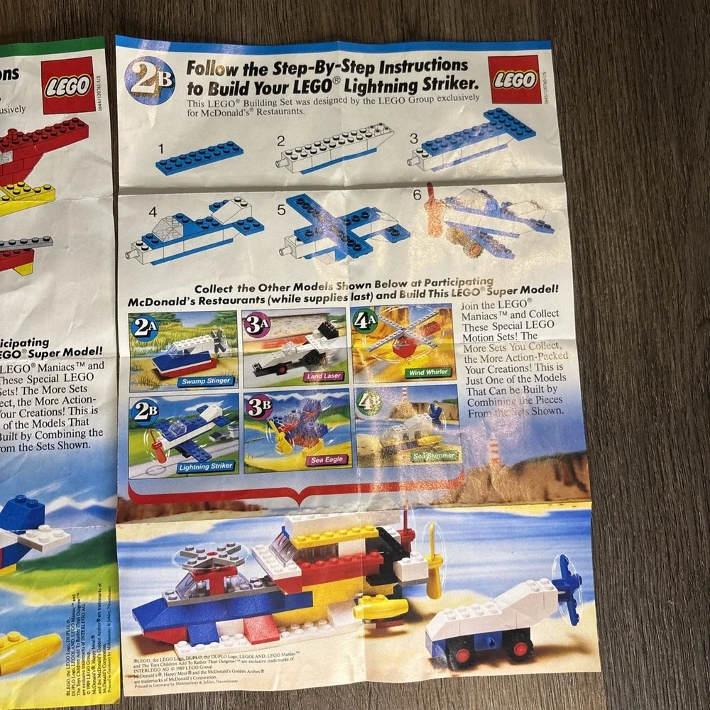 Vintage 1989 McDonalds Happy Meal LEGO‎ 3  Building Sets Car Plane Helicopter